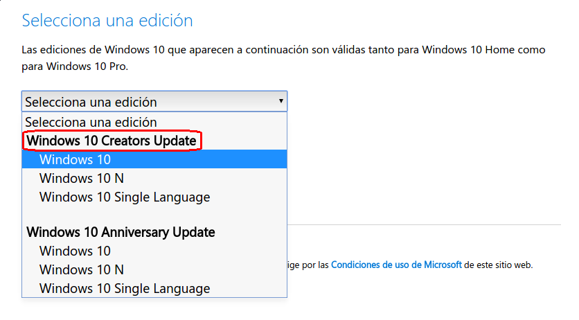 Descargar Windows 10 Creators Update
