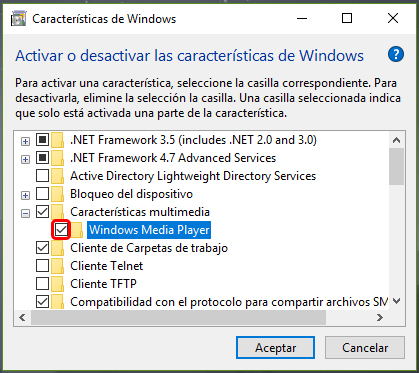 Cómo desinstalar Windows Media Player en Windows 10