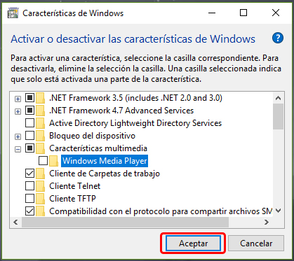 Cómo desinstalar Windows Media Player en Windows 10