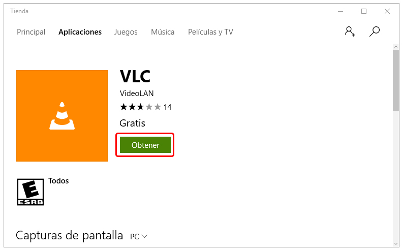 aplicación VLC en Windows 10