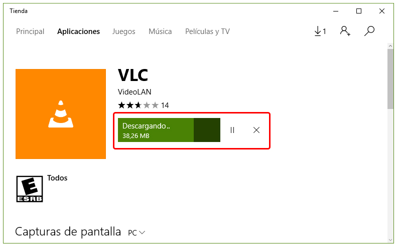 aplicación VLC en Windows 10 