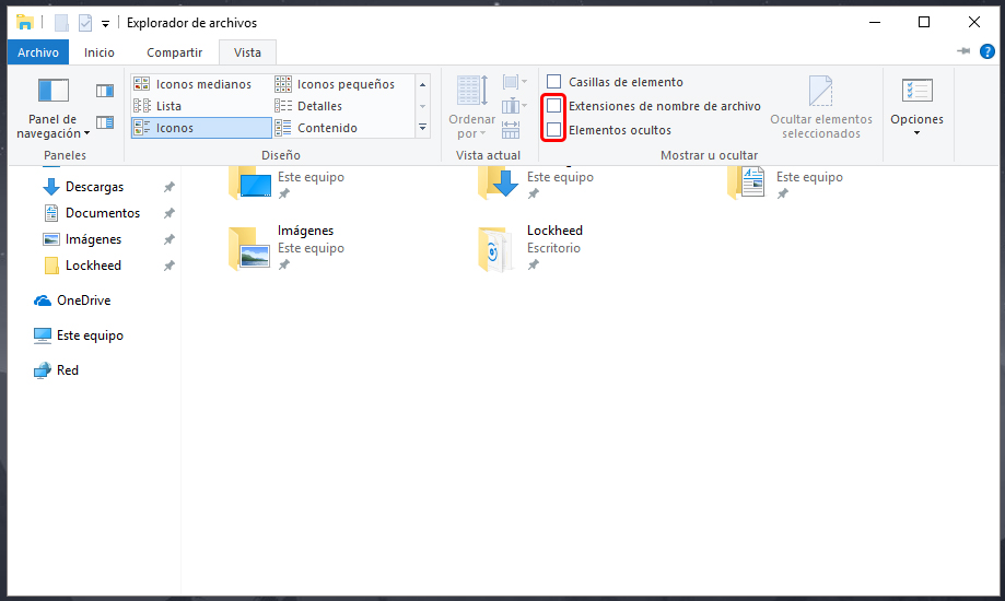 Cómo mostrar archivos y extensiones ocultas en Windows 10