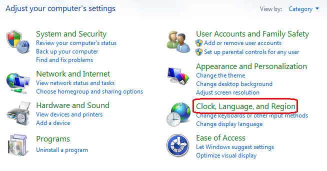 reloj, idioma y región en Windows 7