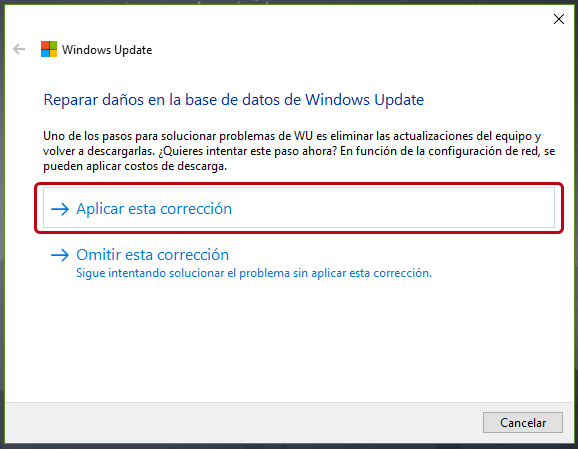 Usar el solucionador de problemas Windows Update