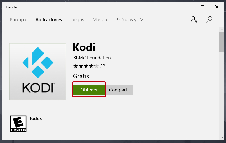 Instalar Kodi desde la tienda de Windows 10