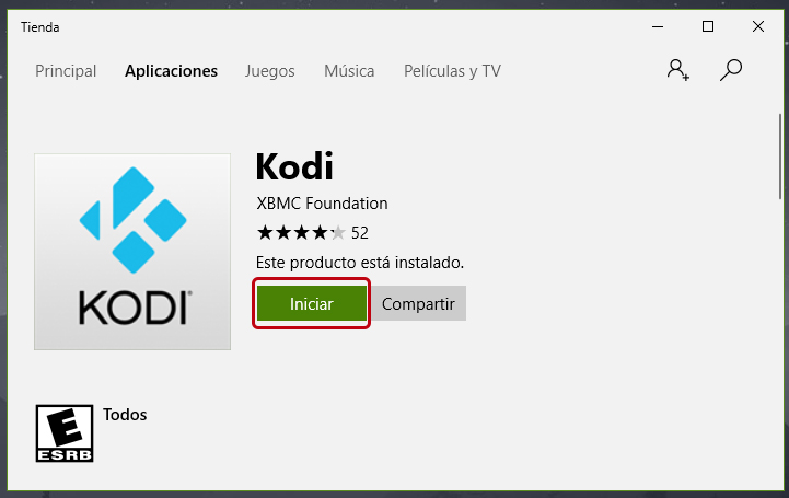 Instalar Kodi desde la tienda de Windows 10