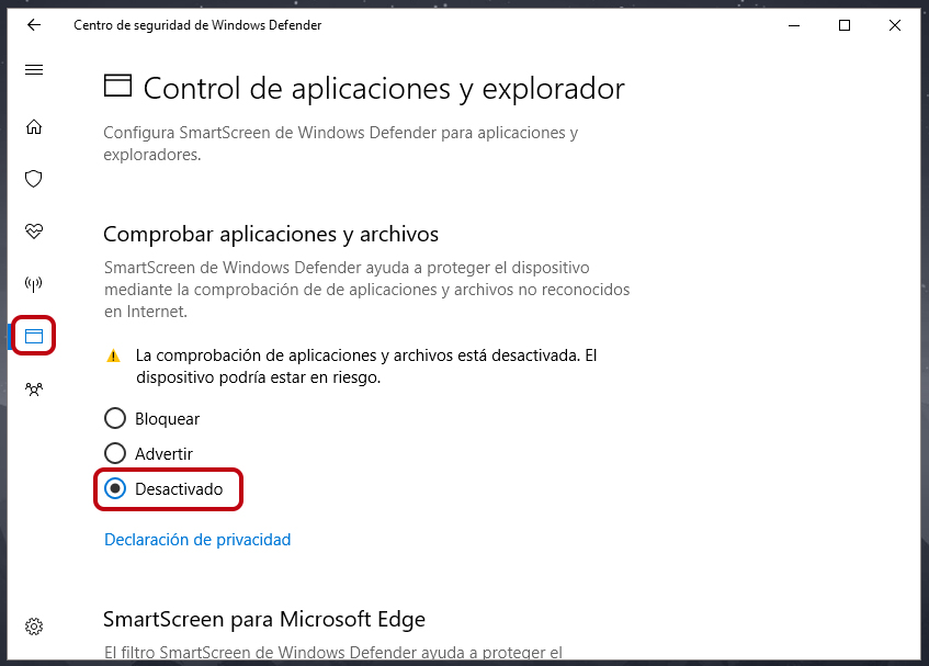 Cómo desactivar Windows SmartScreen en Windows 10