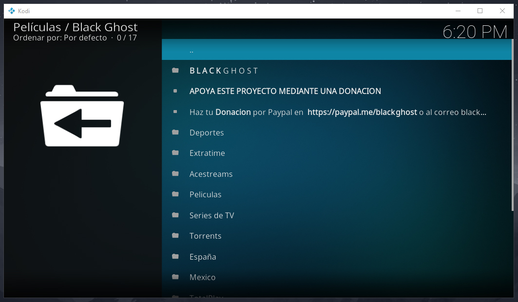 Instalando Black Ghost en Kodi