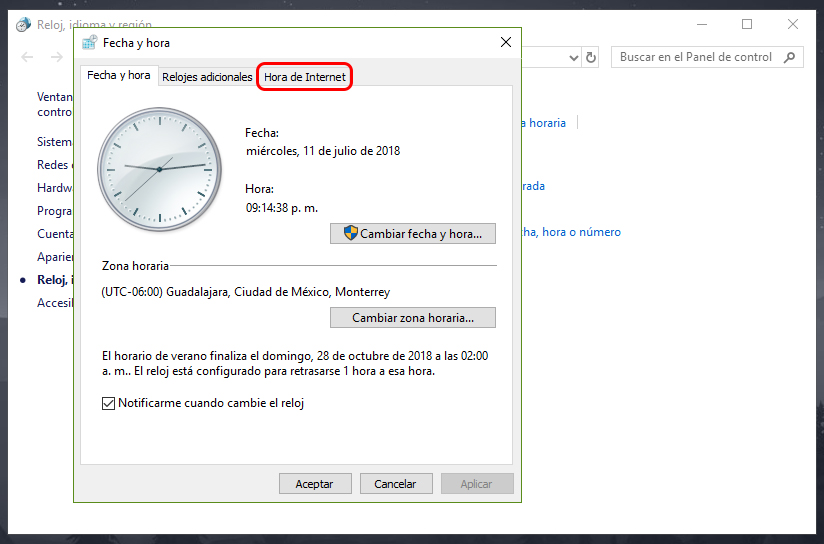Fecha y hora incorrectas en Windows 10: Solución