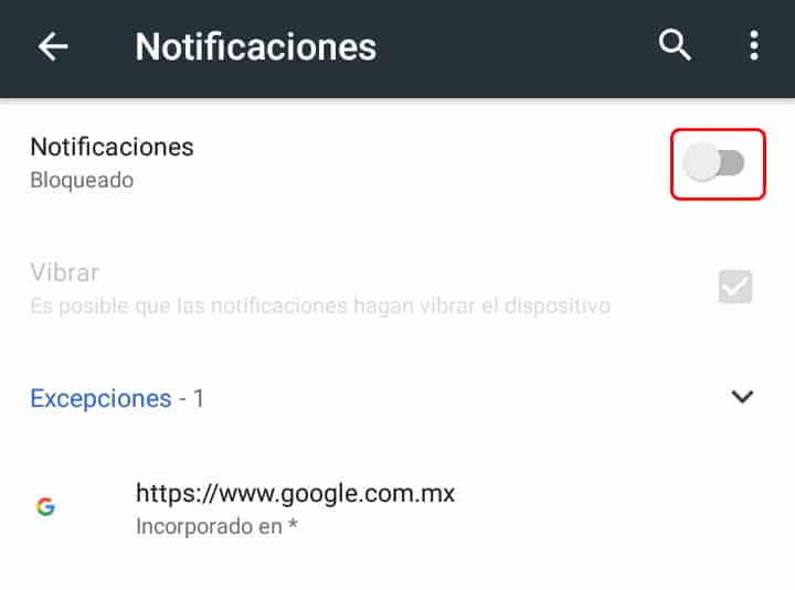 Cómo desactivar las notificaciones en Google Chrome Android
