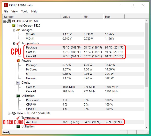 Cómo ver la temperatura del CPU y disco duro