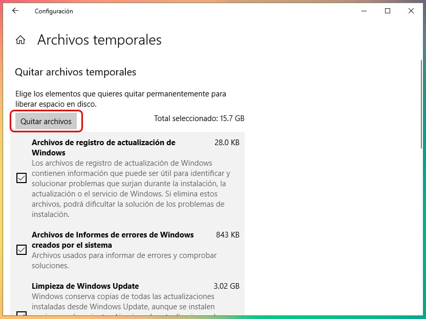 Cómo liberar espacio tras actualizar Windows 10