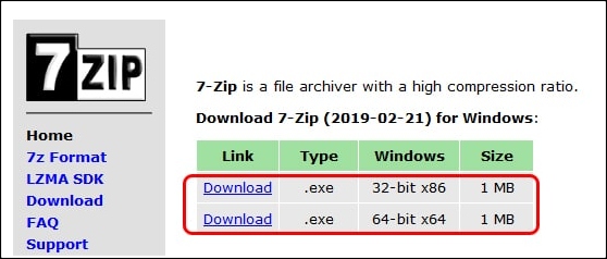 descargar 7zip versión para Windows 10