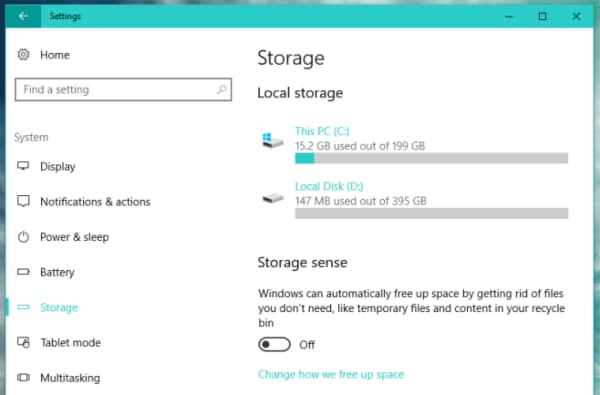 storage sense para Windows 10