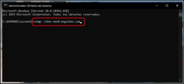 comando activación CMD en Windows 10