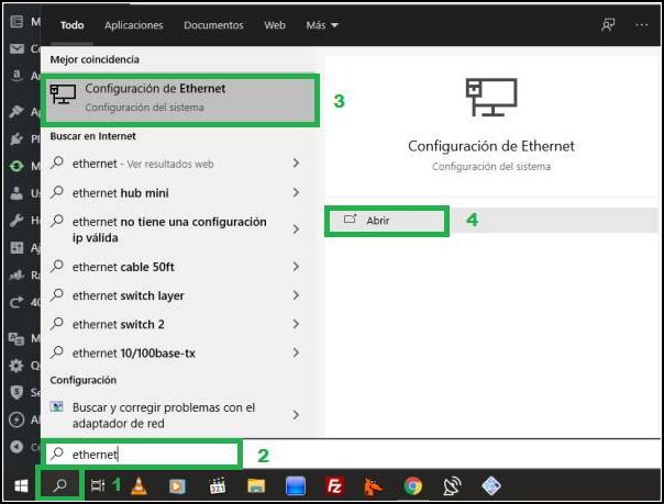 configurar ethernet en Windows 10